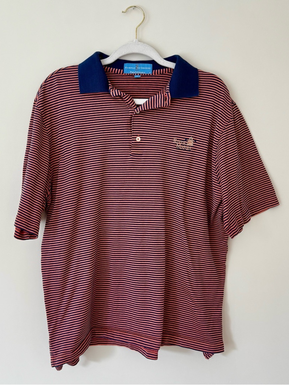 Fairway & Greene Pureformance Striped Golf Polo, Navy Blue & Orange – Large